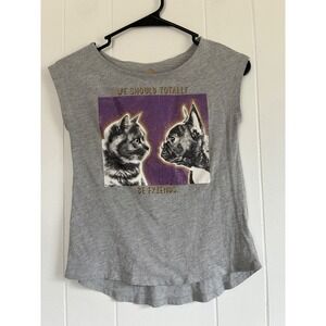 Total Girl Gray Graphic Tee Cat Dog We Should Totally Be Friends Kids Size 10/12